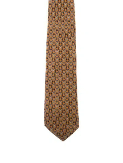 Pre-owned Gucci Silk Patterned Tie In Orange