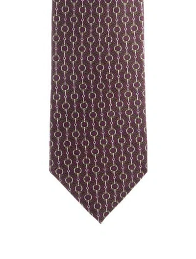 Pre-owned Gucci Silk Patterned Tie In Purple