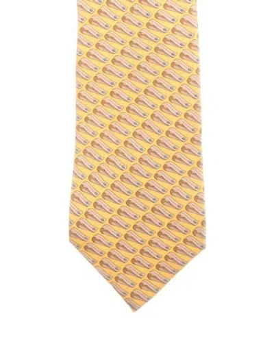 Pre-owned Gucci Silk Patterned Tie In Yellow