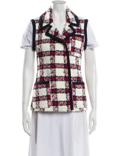 Pre-owned Gucci Silk Plaid Print Vest In White
