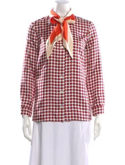 Pre-owned Gucci Silk Polka Dot Print Blouse In Red