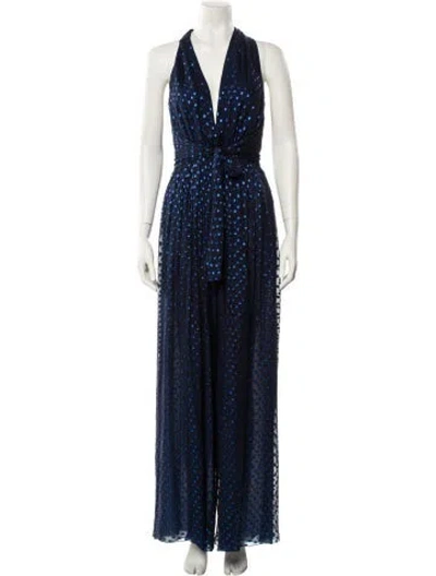 Pre-owned Gucci Silk Polka Dot Print Jumpsuit In Blue
