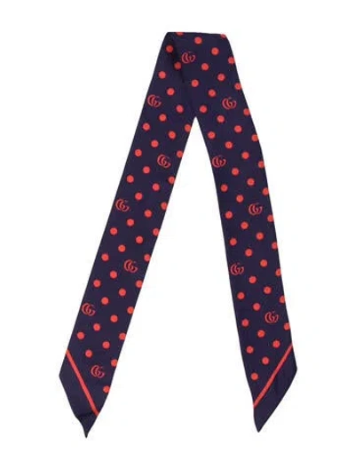 Pre-owned Gucci Silk Polka Dot Print Scarf In Blue