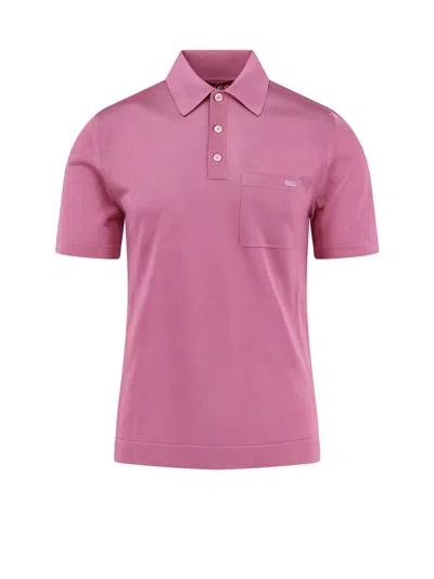 Gucci Silk Polo Shirt With Lateral Intarsia In Pink