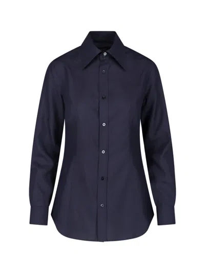 Gucci Silk Poplin Shirt In Blue