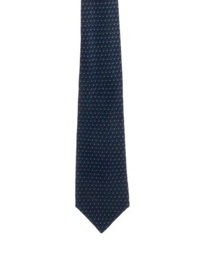 Pre-owned Gucci Silk Print Tie In Blue
