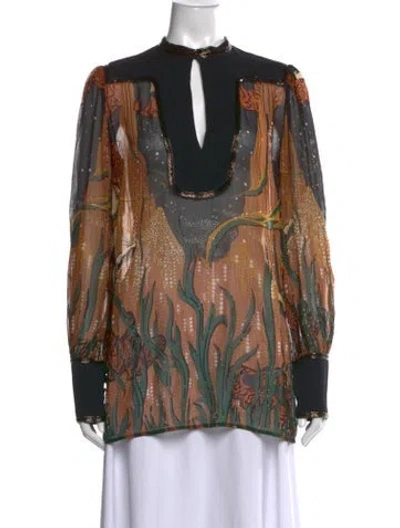 Pre-owned Gucci Silk Printed Blouse In Black