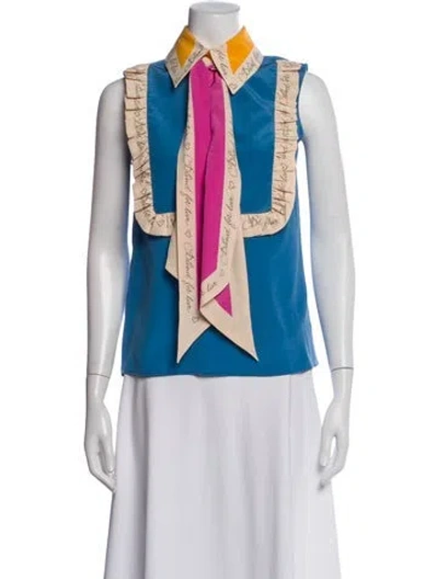 Pre-owned Gucci Silk Printed Blouse In Blue