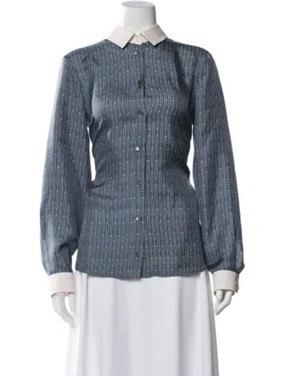 Pre-owned Gucci Silk Printed Blouse In Blue