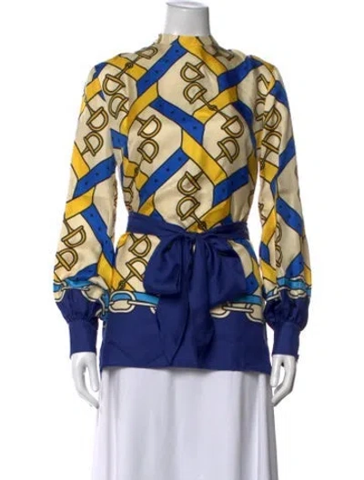 Pre-owned Gucci Silk Printed Blouse In Blue