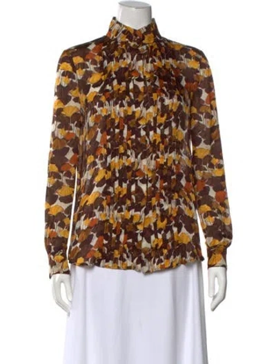 Pre-owned Gucci Silk Printed Blouse In Brown