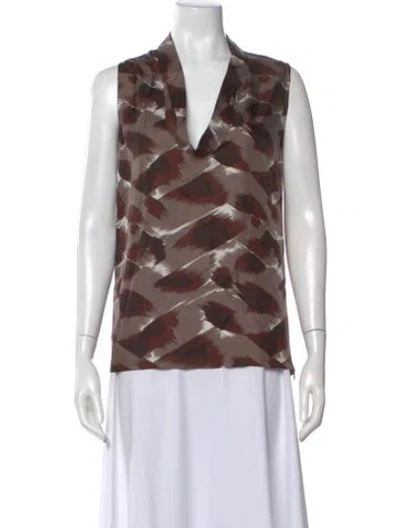 Pre-owned Gucci Silk Printed Blouse In Gray
