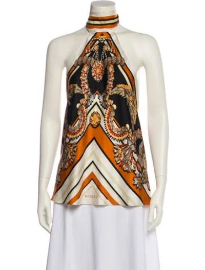 Pre-owned Gucci Silk Printed Blouse In Neutral