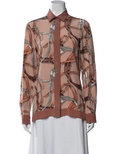 Pre-owned Gucci Silk Printed Blouse In Pink