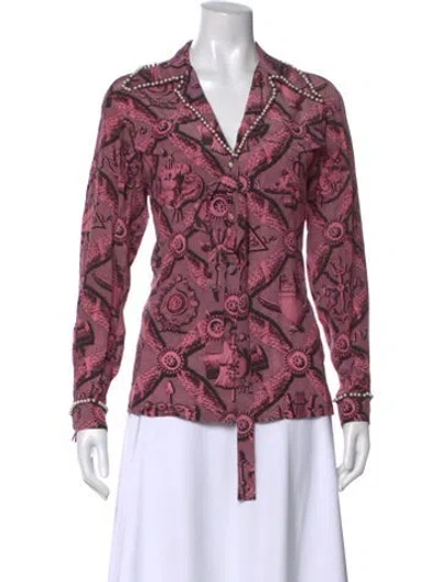 Pre-owned Gucci Silk Printed Blouse In Pink
