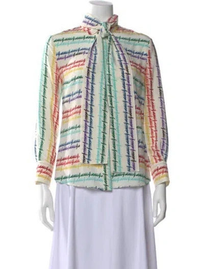 Pre-owned Gucci Silk Printed Blouse In White