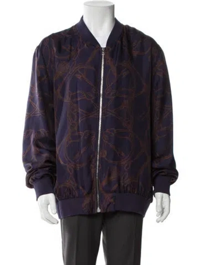 Pre-owned Gucci Silk Printed Bomber Jacket In Blue