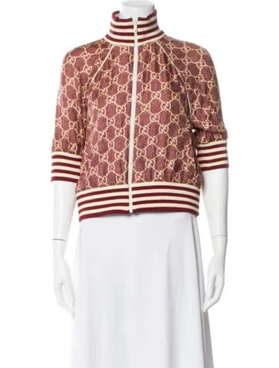 Pre-owned Gucci Silk Printed Bomber Jacket In Burgundy