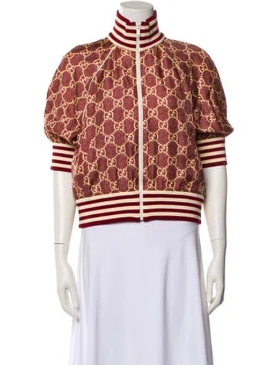 Pre-owned Gucci Silk Printed Bomber Jacket In Red