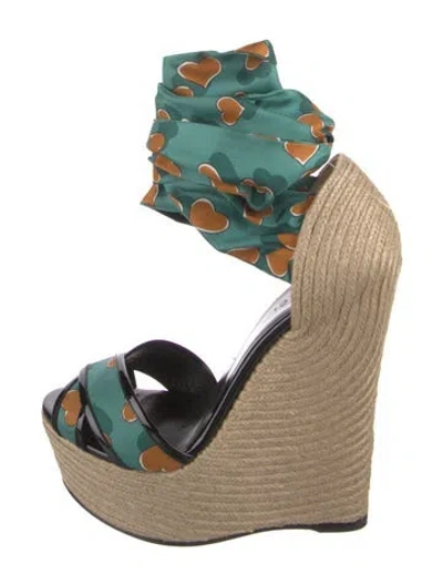 Pre-owned Gucci Silk Printed Espadrilles In Green