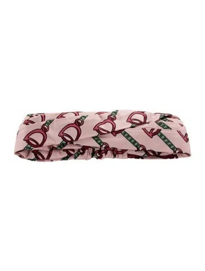 Pre-owned Gucci Silk Printed Headband In Pink