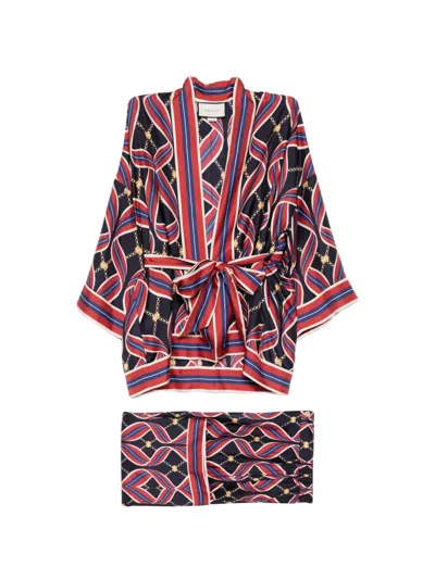 Pre-owned Gucci Silk Printed Kimono Trousers Set In Black