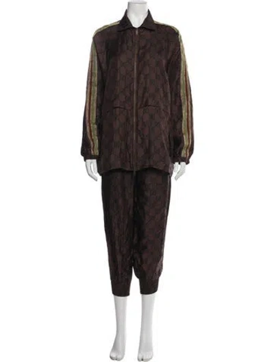 Pre-owned Gucci Silk Printed Lounge Set In Brown