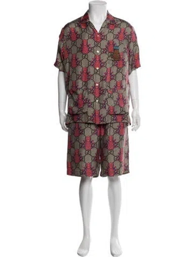 Pre-owned Gucci Silk Printed Pajama Set In Multi