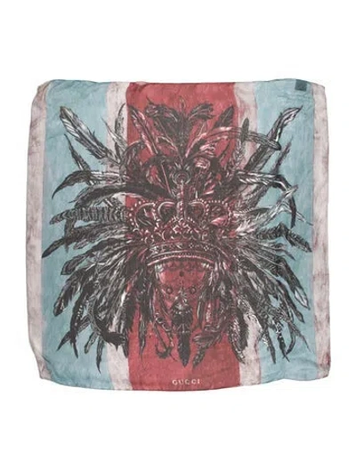 Pre-owned Gucci Silk Printed Scarf In Blue