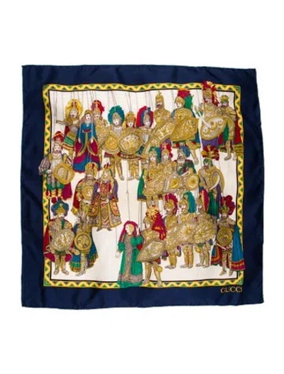 Pre-owned Gucci Silk Printed Scarf In Blue