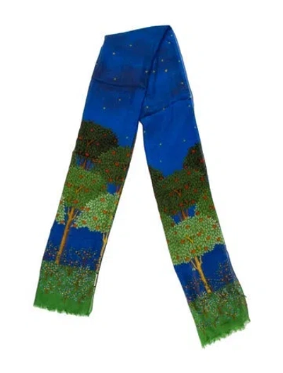 Pre-owned Gucci Silk Printed Scarf In Blue