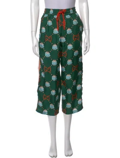 Pre-owned Gucci Silk Printed Sweatpants In Green