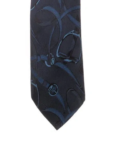 Pre-owned Gucci Silk Printed Tie In Blue