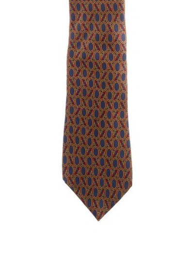 Pre-owned Gucci Silk Printed Tie In Blue
