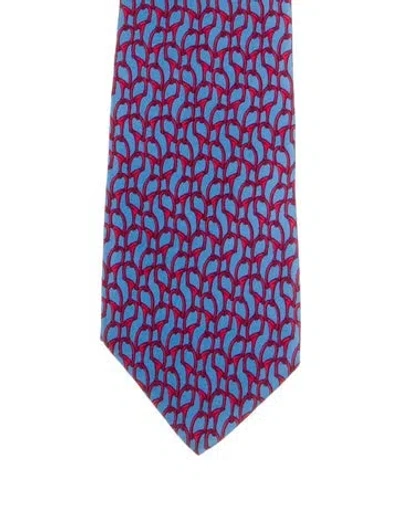Pre-owned Gucci Silk Printed Tie In Blue