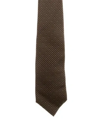 Pre-owned Gucci Silk Printed Tie In Brown