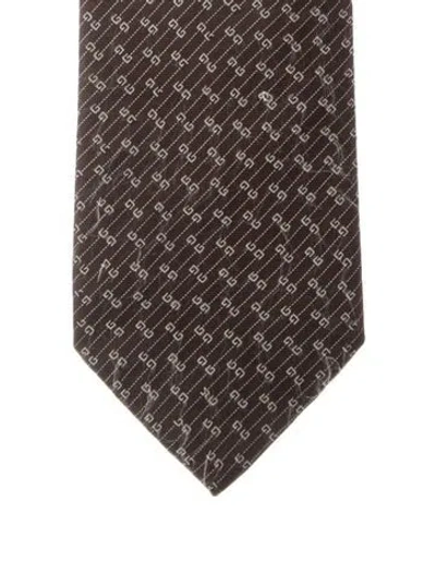 Pre-owned Gucci Silk Printed Tie In Brown