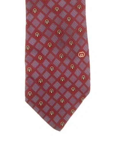 Pre-owned Gucci Silk Printed Tie In Red