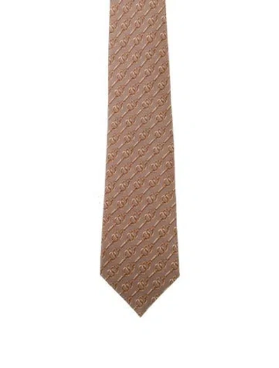 Pre-owned Gucci Silk Printed Tie W/tags In Brown