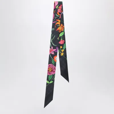 Gucci Silk Ribbon With Gg Flora Print In Black