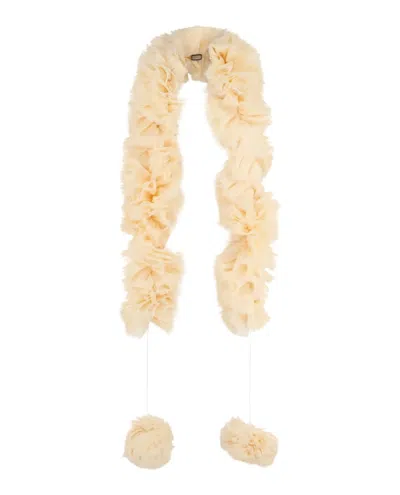 Gucci Silk Ruffle Scarf With Pom-pom Accents In Neutral