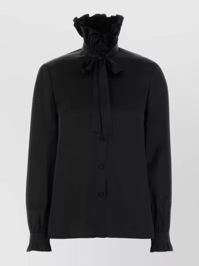 Gucci Silk Ruffled Long-sleeve Shirt In Black