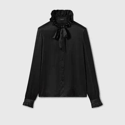 Gucci Silk Satin Shirt With Bow In Black