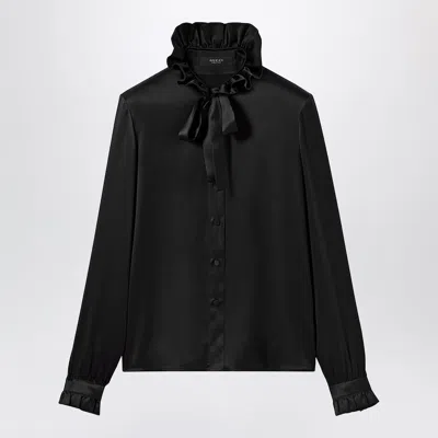 Gucci Silk Satin Shirt With Knotted Bow In Black