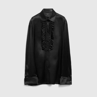 Gucci Silk Satin Shirt With Rouches In Black