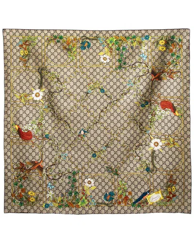 Gucci Brown Printed Silk Scarf In Neutrals