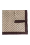 Gucci Monogram Silk Scarf Contrast Border In Camel