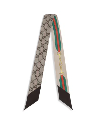 Gucci Silk Scarf With A Morsetto Print And Gg Crisscross