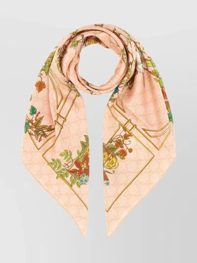 Gucci Silk Scarf With Printed Bird Motif