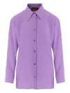 Gucci Long Sleeve Silk Shirt With Pointed Collar In Purple